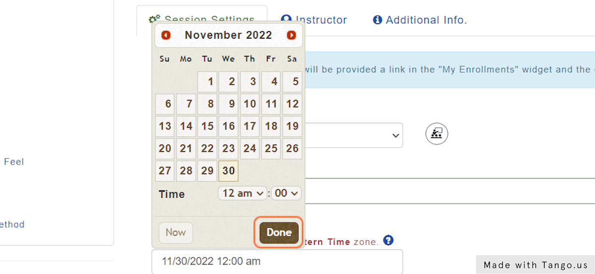 Select your Date and time - and click Done to save