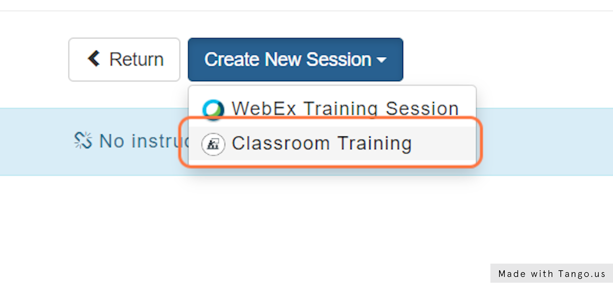 Select the Type of Session to create