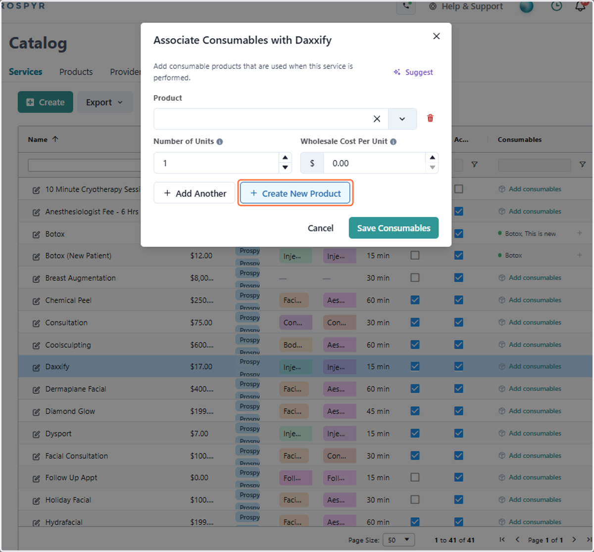 Here you can search for an existing product on the product line, or if it doesn't exist yet just click Create New Product