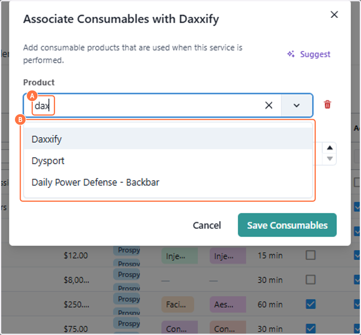 A. Type y B. Select the product