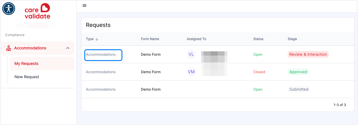 Click on the Request you need to upload a document to