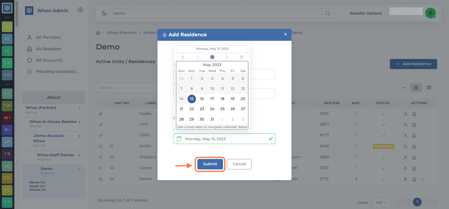 Choose move in date and press Submit