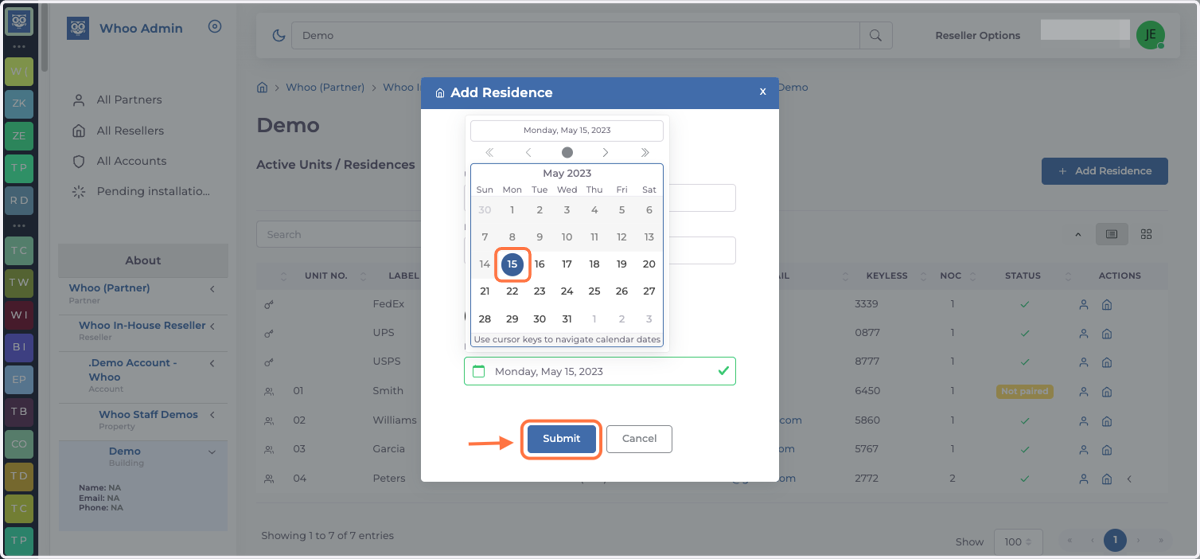Choose move in date and press Submit