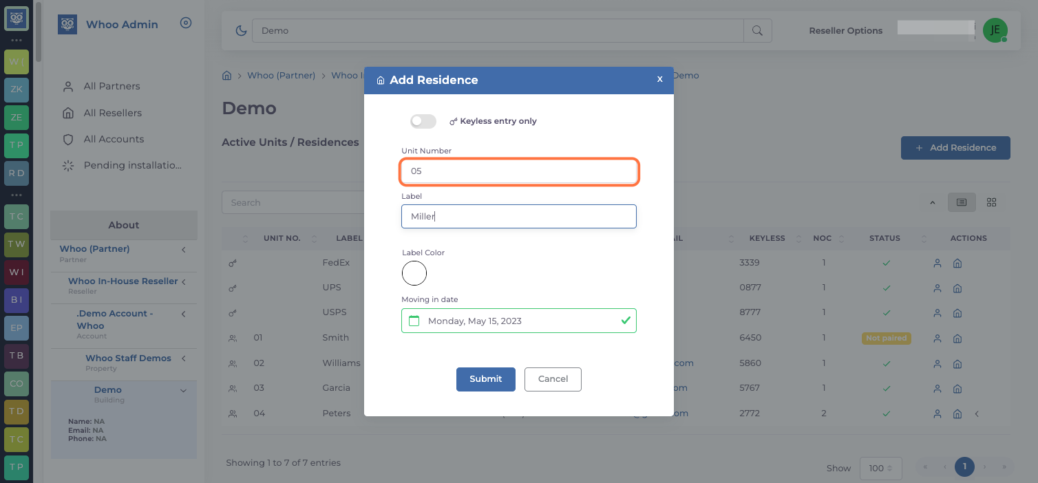 Add Unit Number and/or Label - This information will be displayed in the intercom screen.