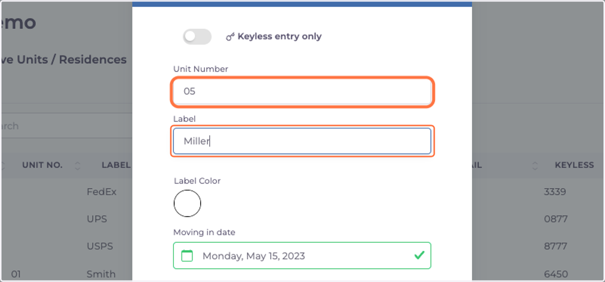 Add Unit Number and/or Label - This information will be displayed in the intercom screen.