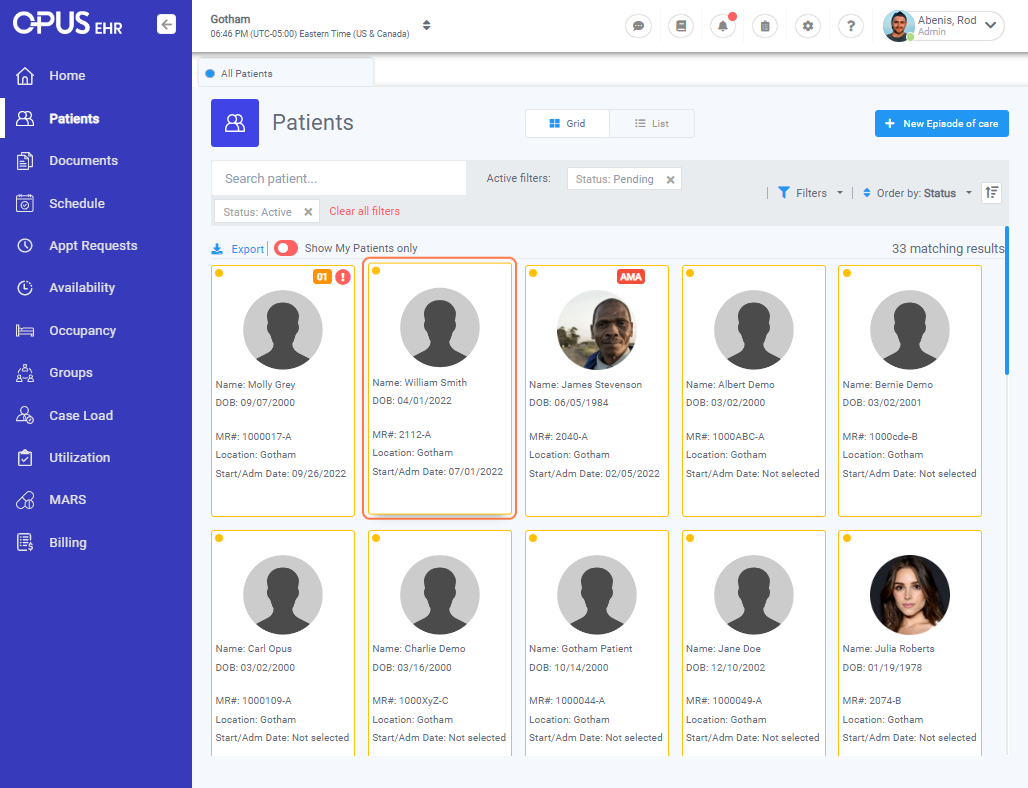 Select Patient profile