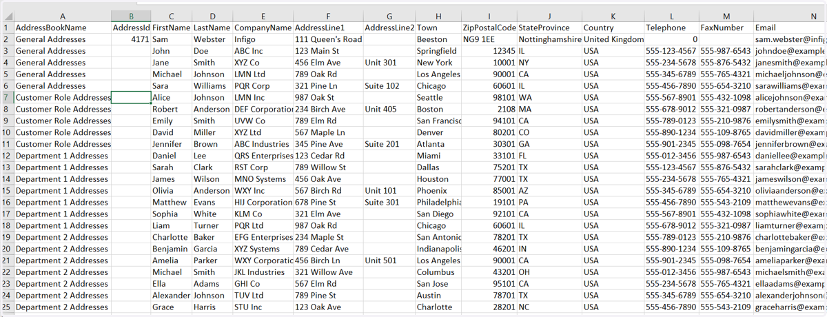 Addresses CSV