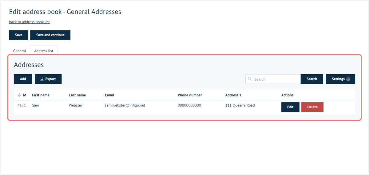 The newly added address is now available