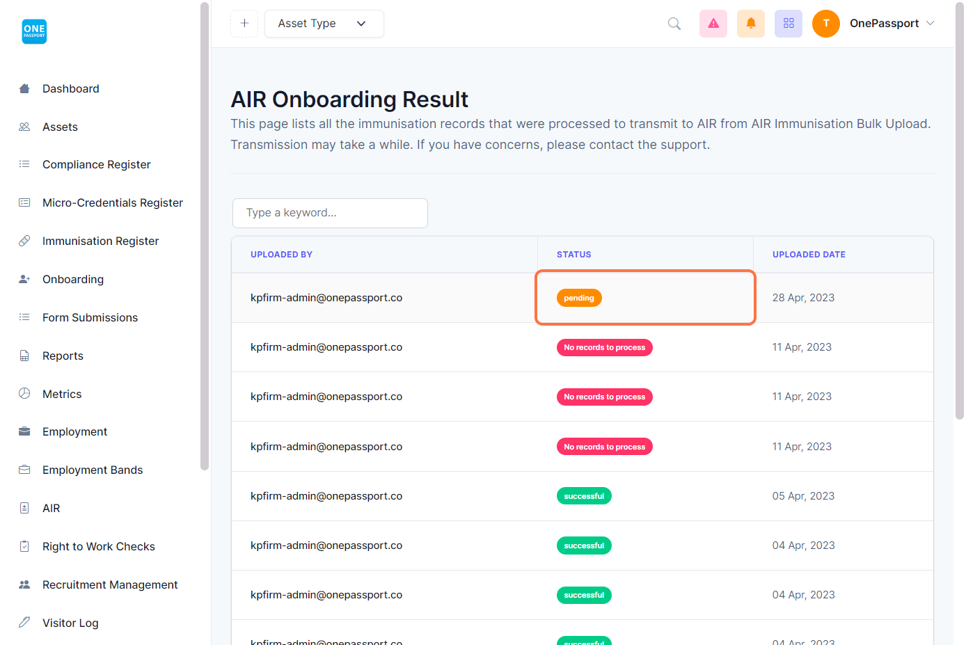 You will be redirected to the AIR Onboarding Result page. It will be on "Pending" Status but will eventually turn to Successful once it is processed by the system.