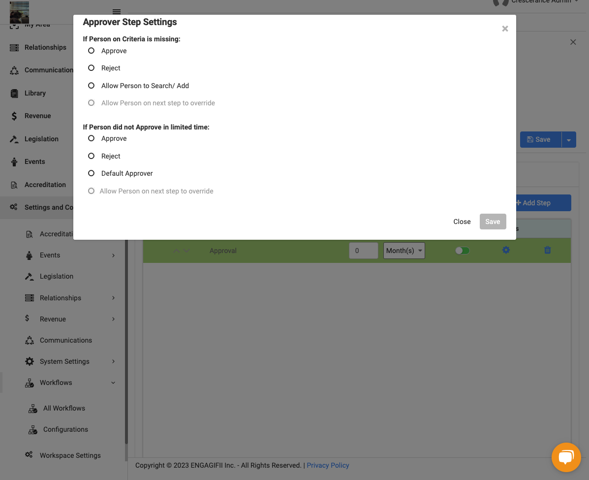 Select the relevant settings