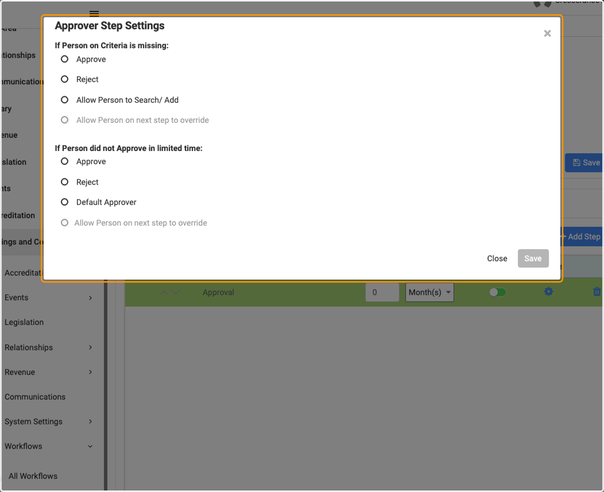 Select the relevant settings