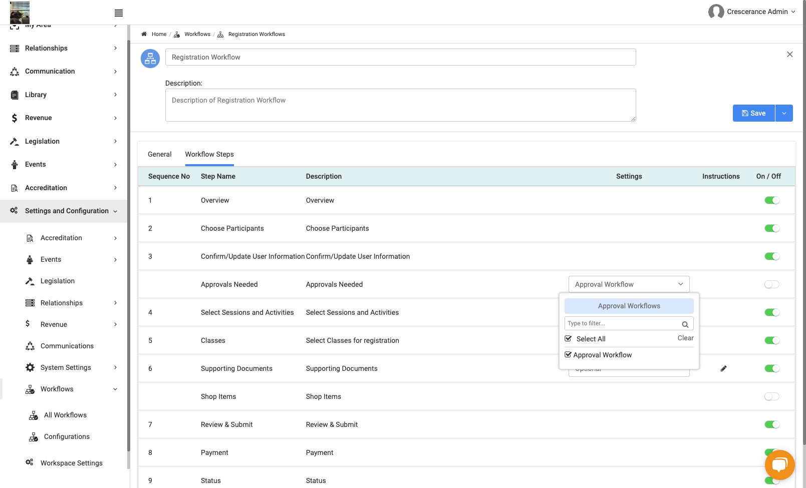 Select your Approval Workflow