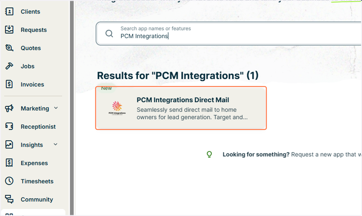 Click on PCM Integrations Direct Mail