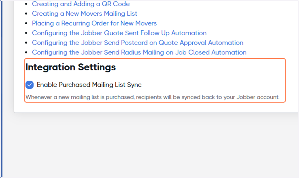 Ensure Enable Purchased Mailing List Sync is selected