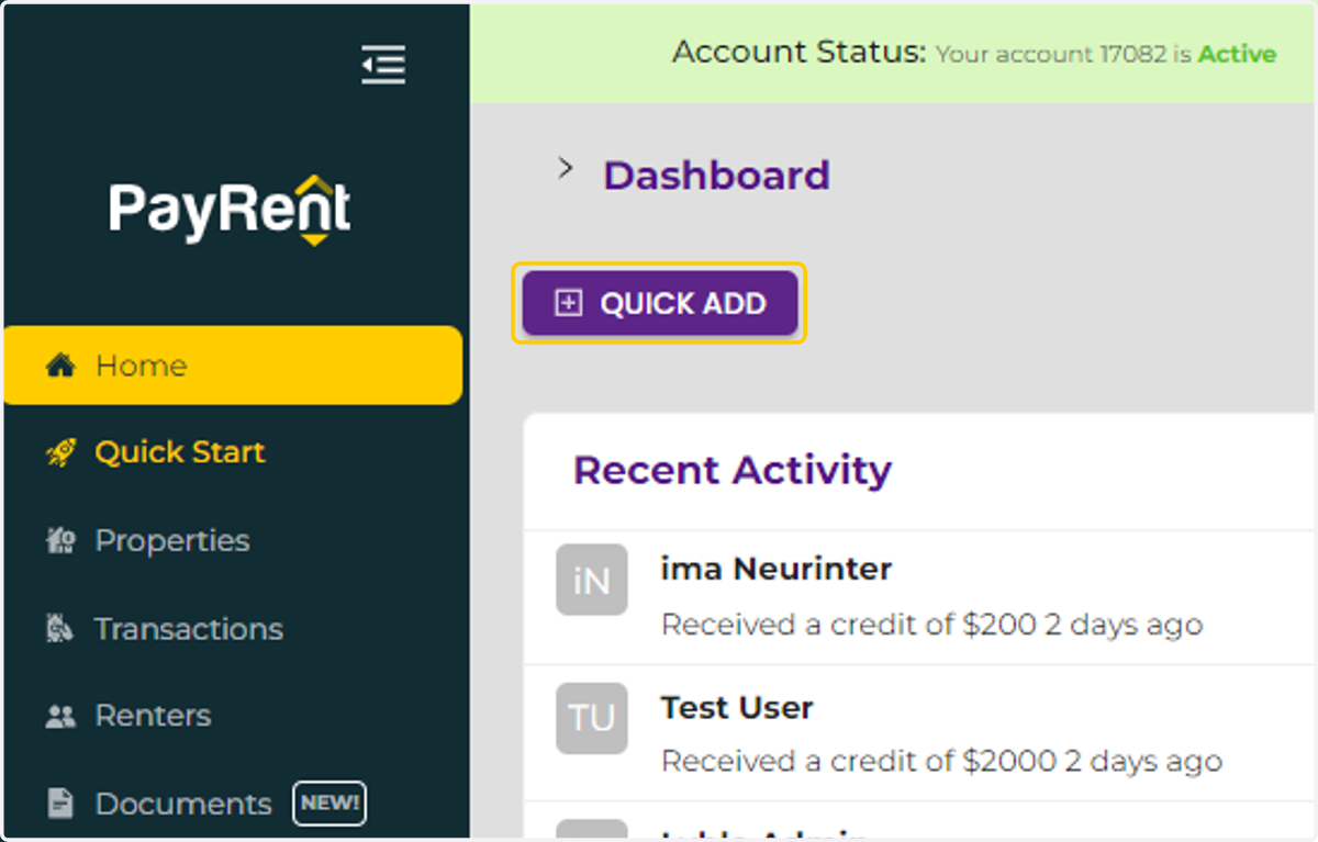 Click on QUICK ADD