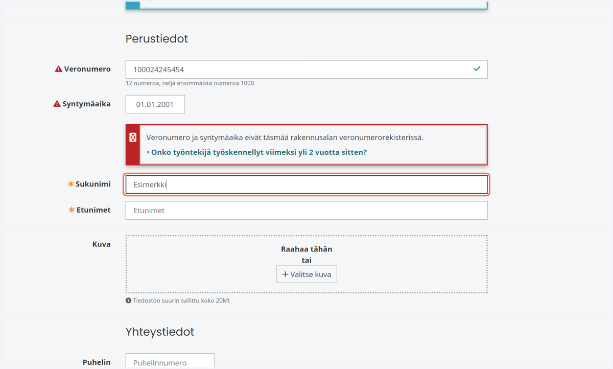 Kirjaa henkilön nimitiedot