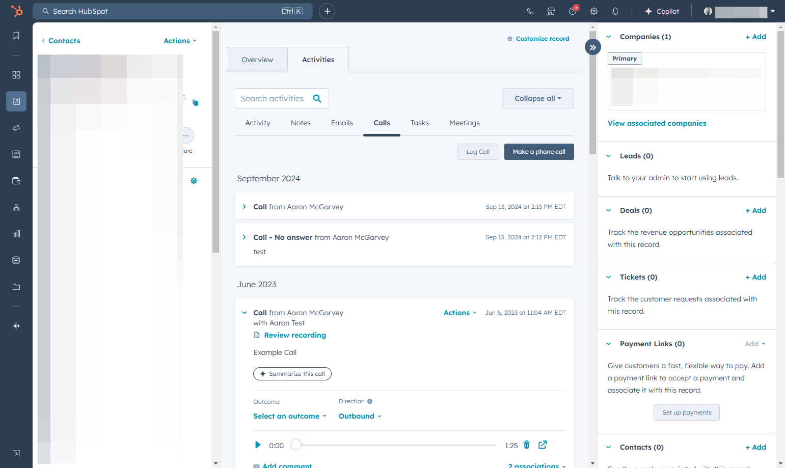Navigate to the contact and click on the Activities