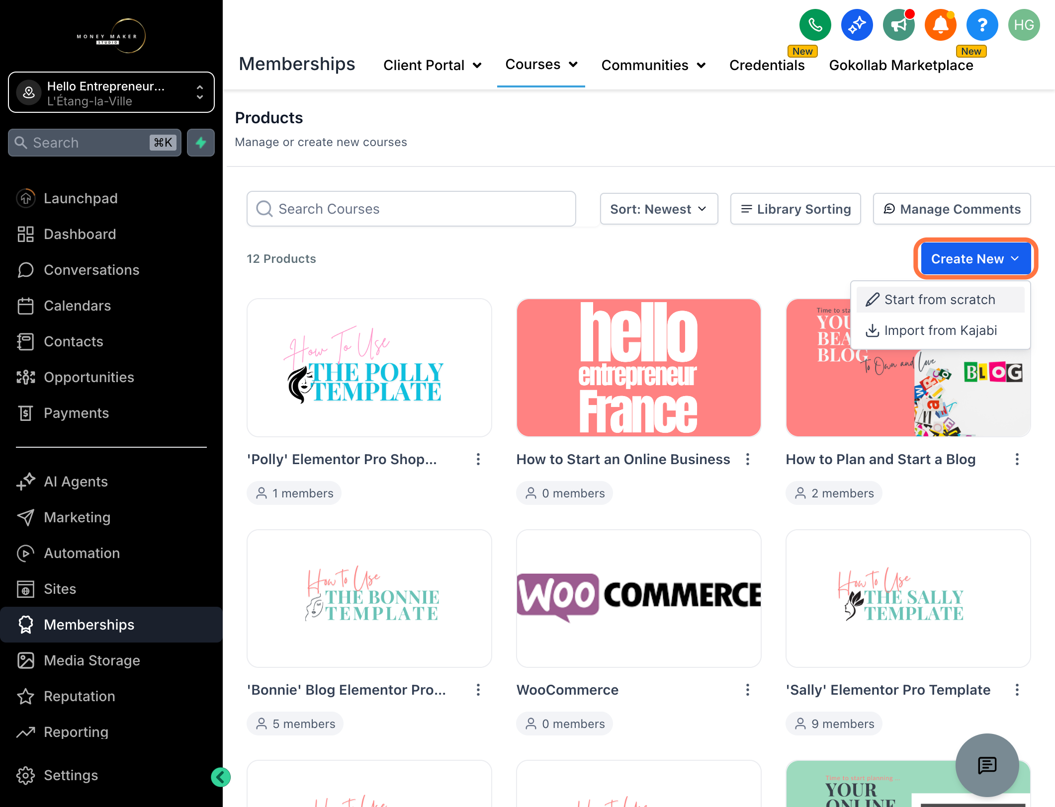 Klik på "Create New" og vælg "Start from scratch
