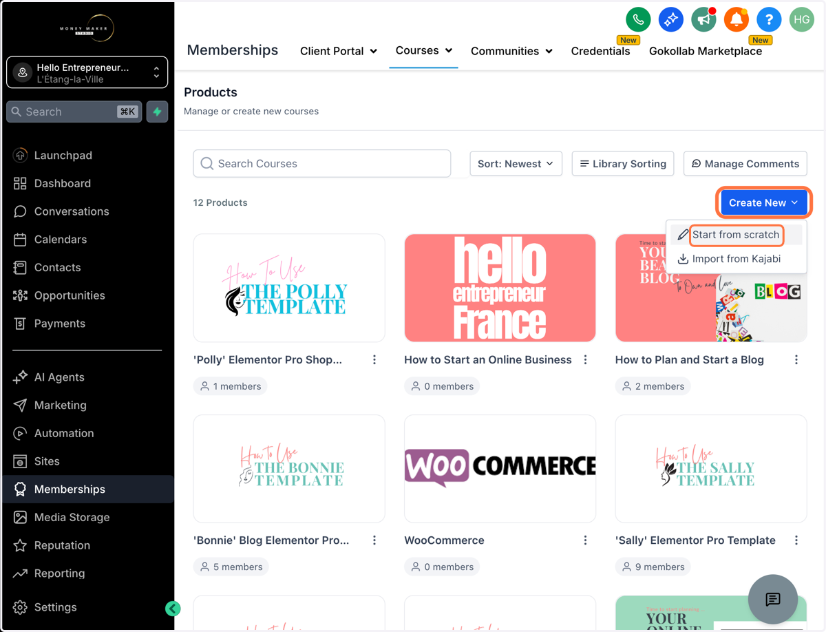 Klik på "Create New" og vælg "Start from scratch