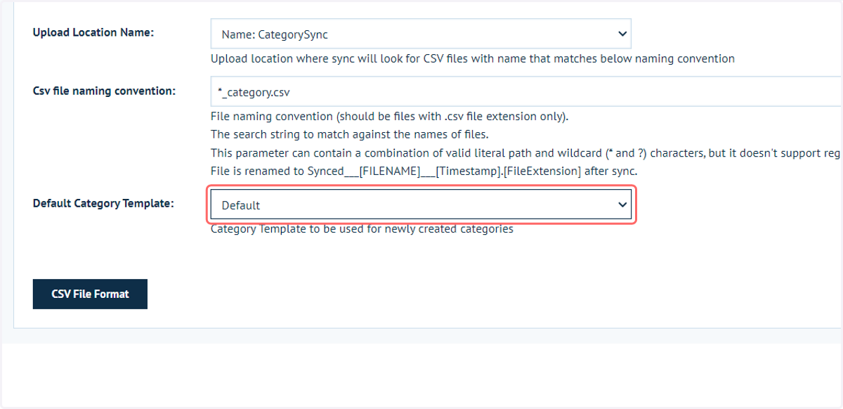 Select Default from Default Category Template: