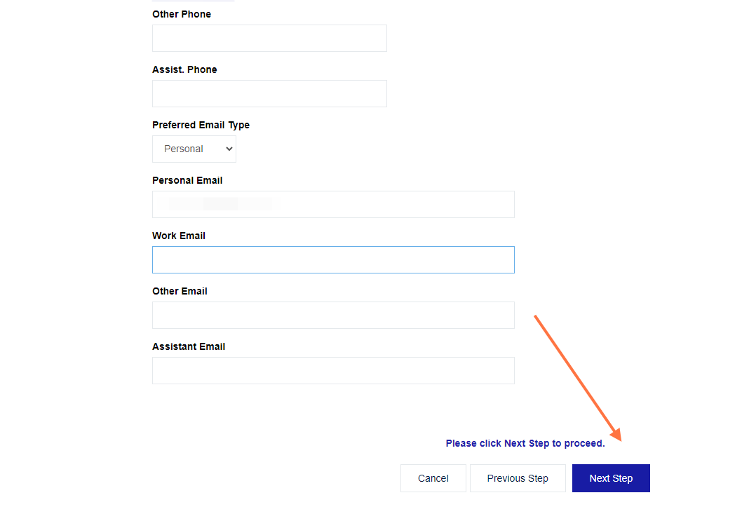 Click on Next Step to save your contact information