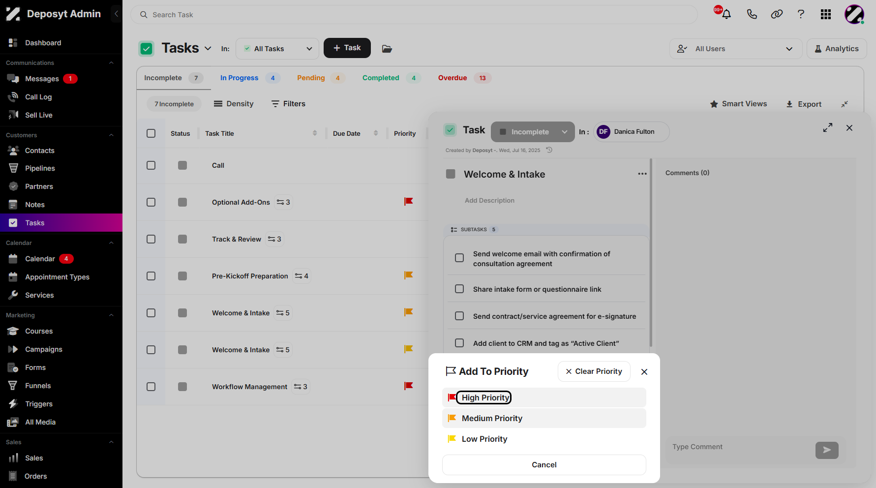 Step 8: Select a priority level and click on it.