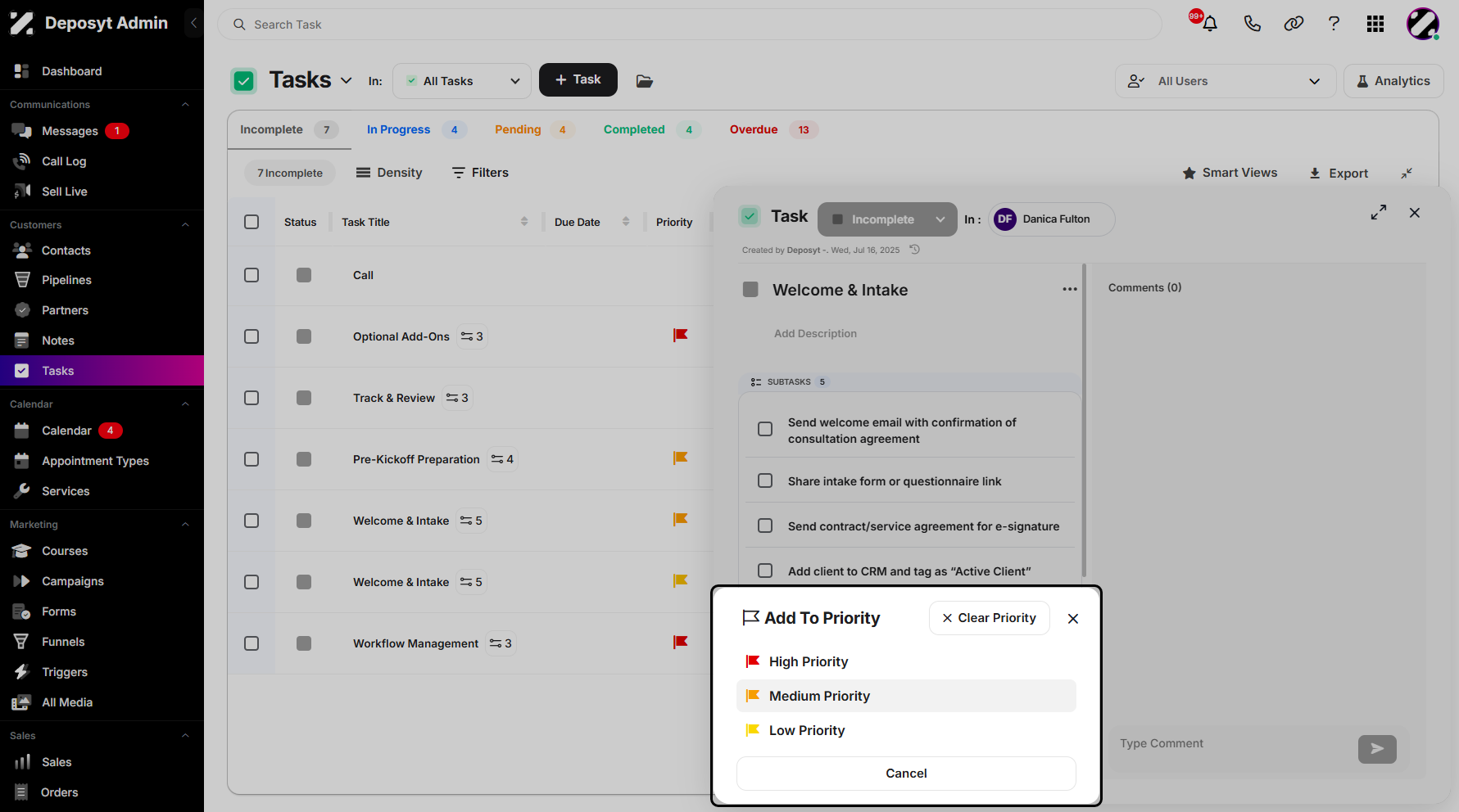 Step 7: A pop-up window will appear, displaying all priority levels, such as High Priority, Medium Priority, and Low Priority.
