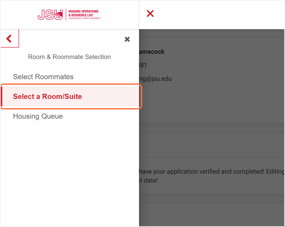 Click on Select a Room/Suite