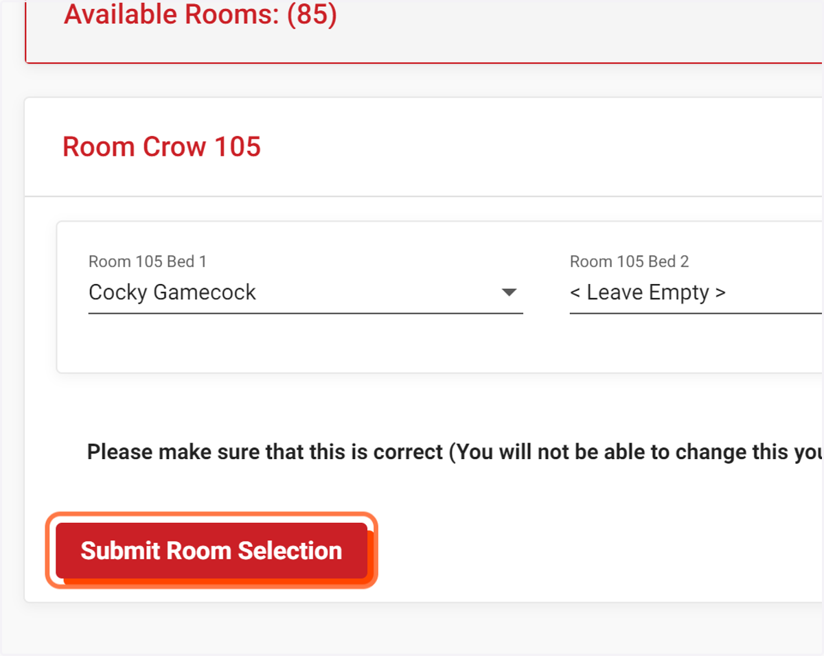 Click on Submit Room Selection