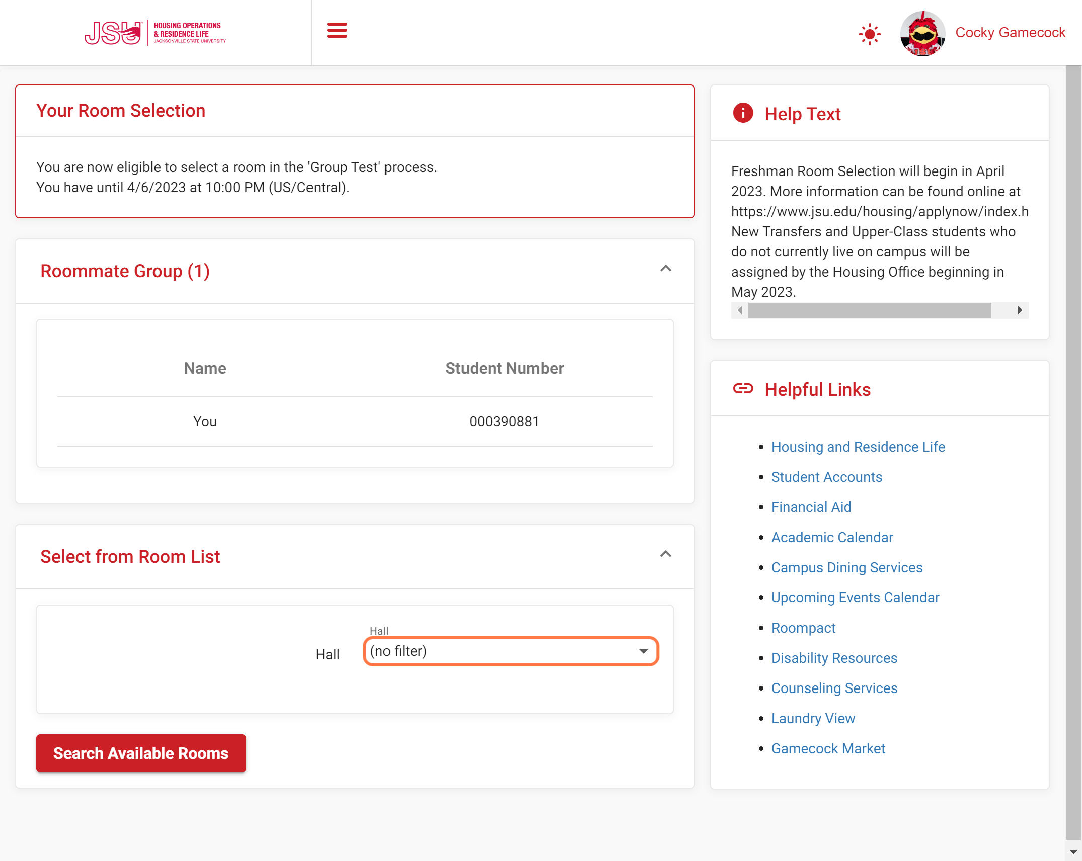 Click on Hall and Search for Your Preferred Hall