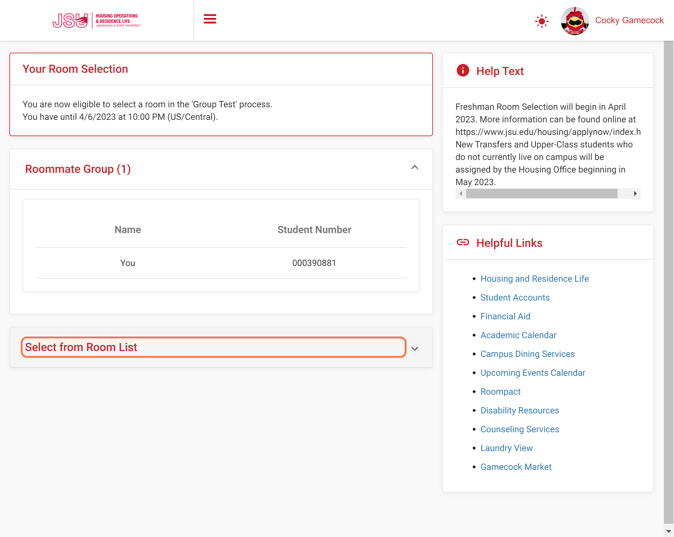 Click on Select from Room List