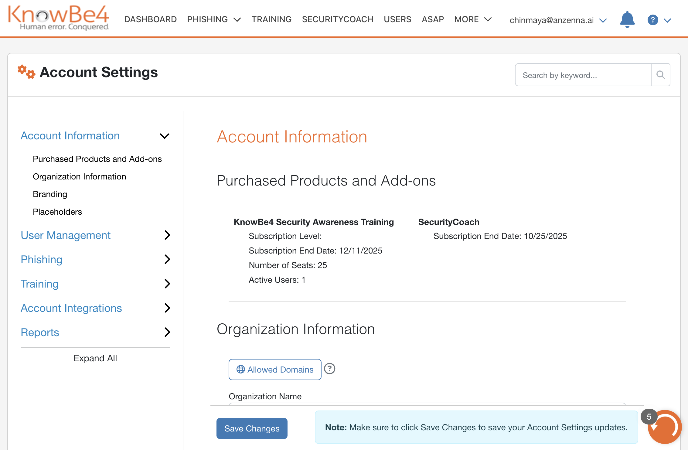 Click on Account Integrations