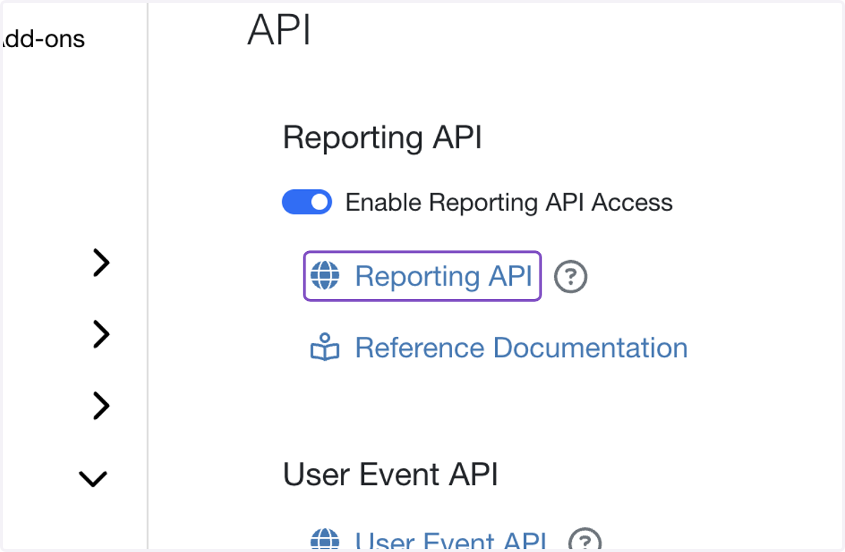 Click on Reporting API