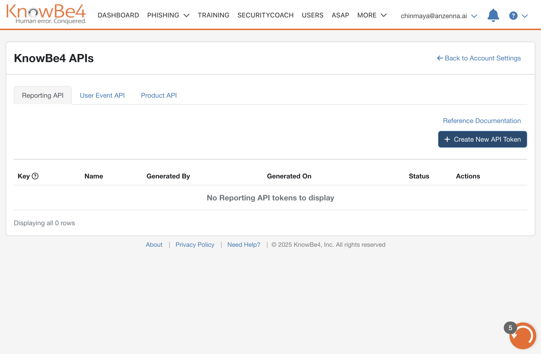 Click on Create New API Token