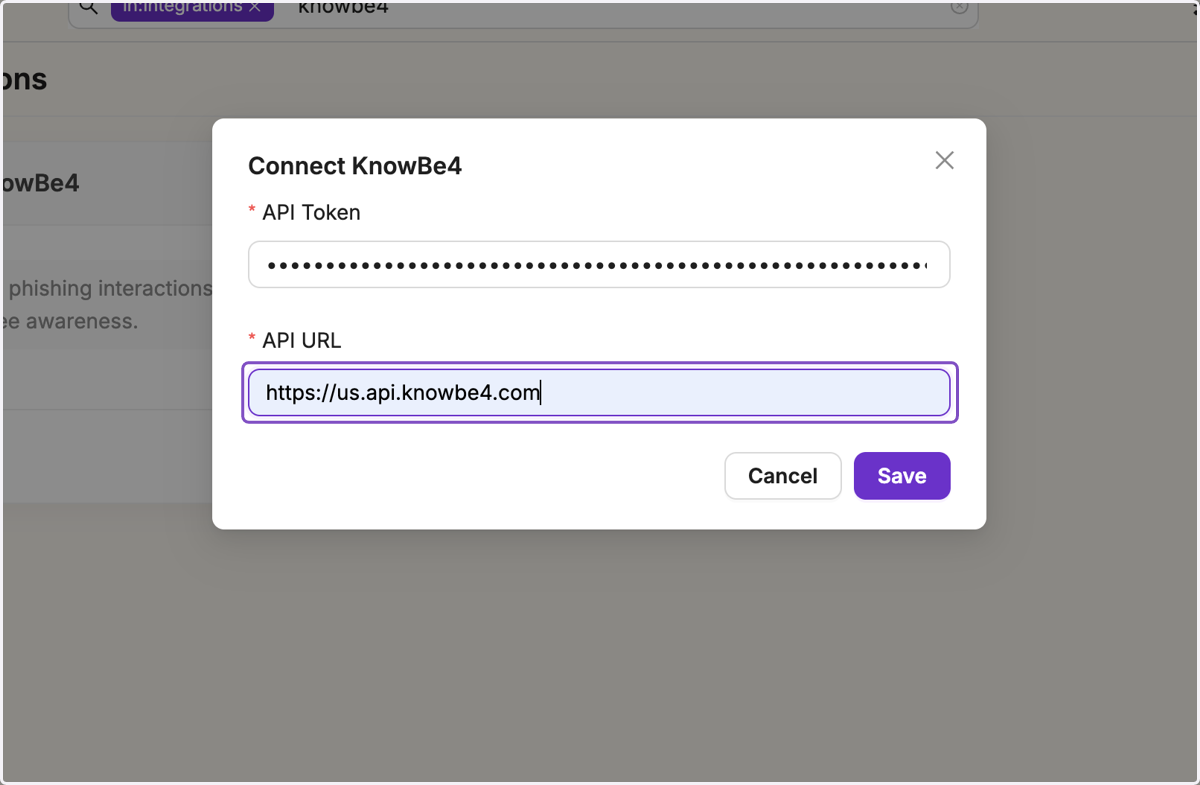Enter your API URL, like "https://us.api.knowbe4.com"