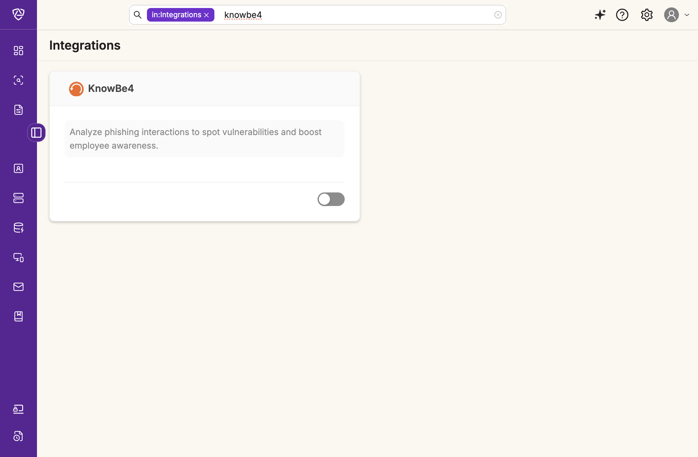 Click on the KnowBe4 toggle