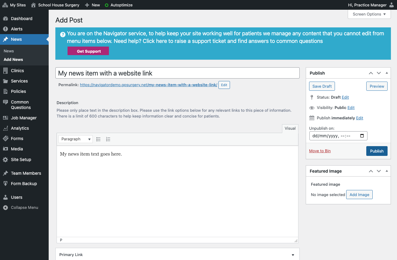 Scroll back up and use the Publish button to make your new item visible on your website.
