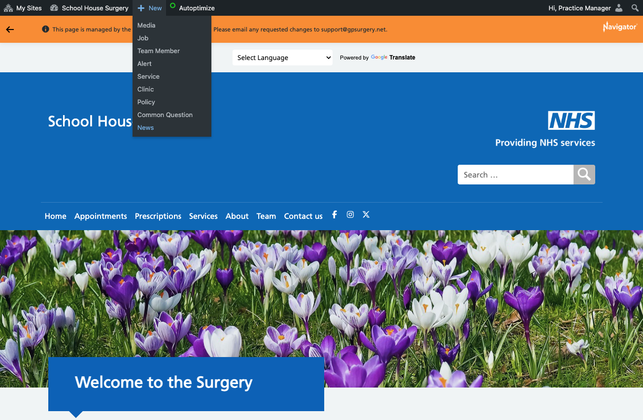 Click on News in the +New menu in the black bar.