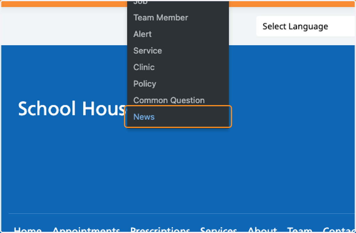 Click on News in the +New menu in the black bar.