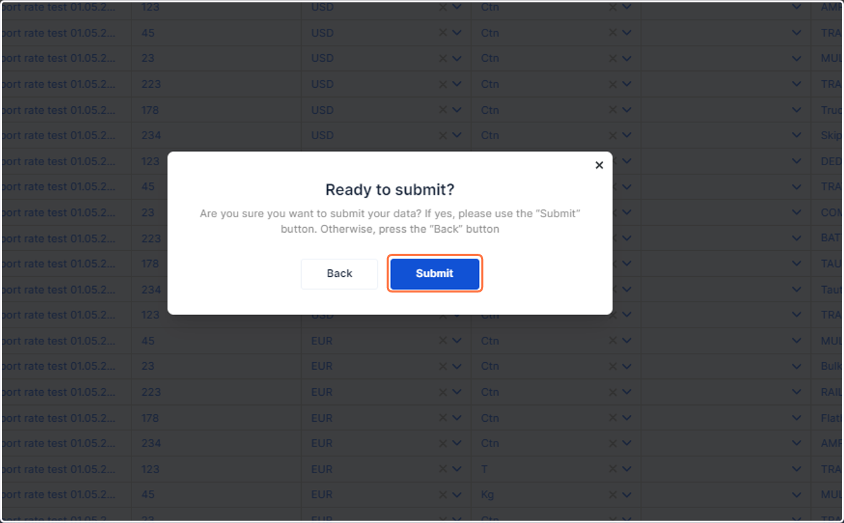 Click on 'Submit' and rates will be uploaded