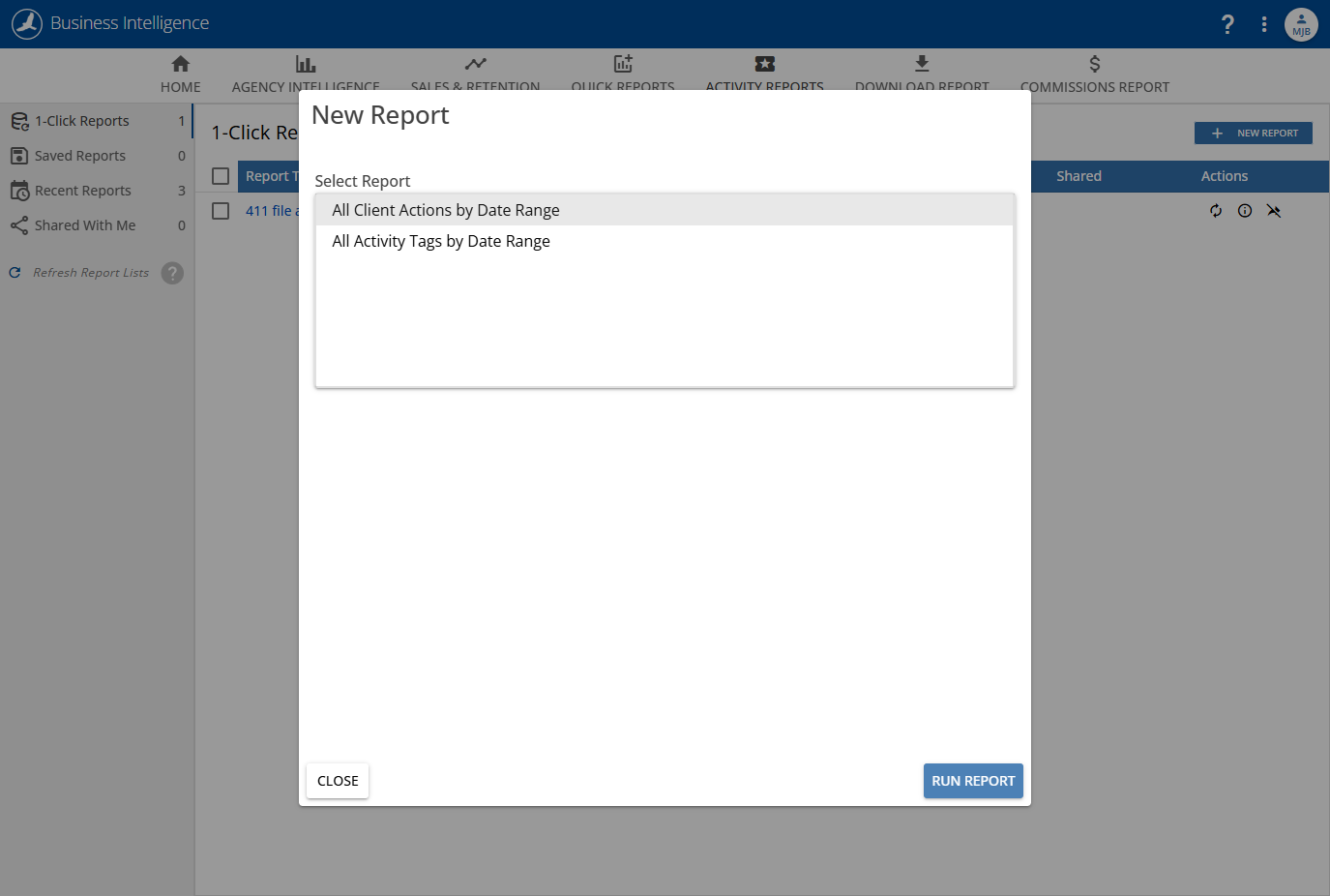 Choose All Client Actions by Date Range