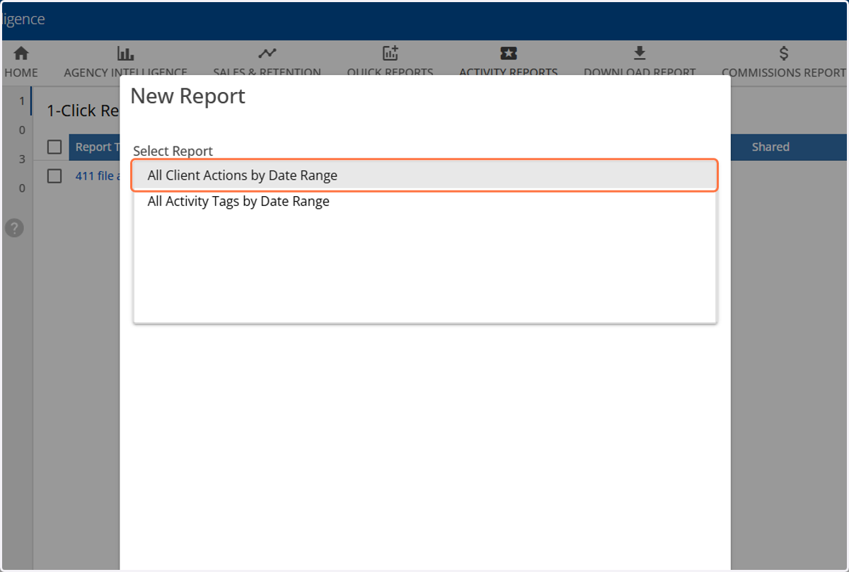 Choose All Client Actions by Date Range
