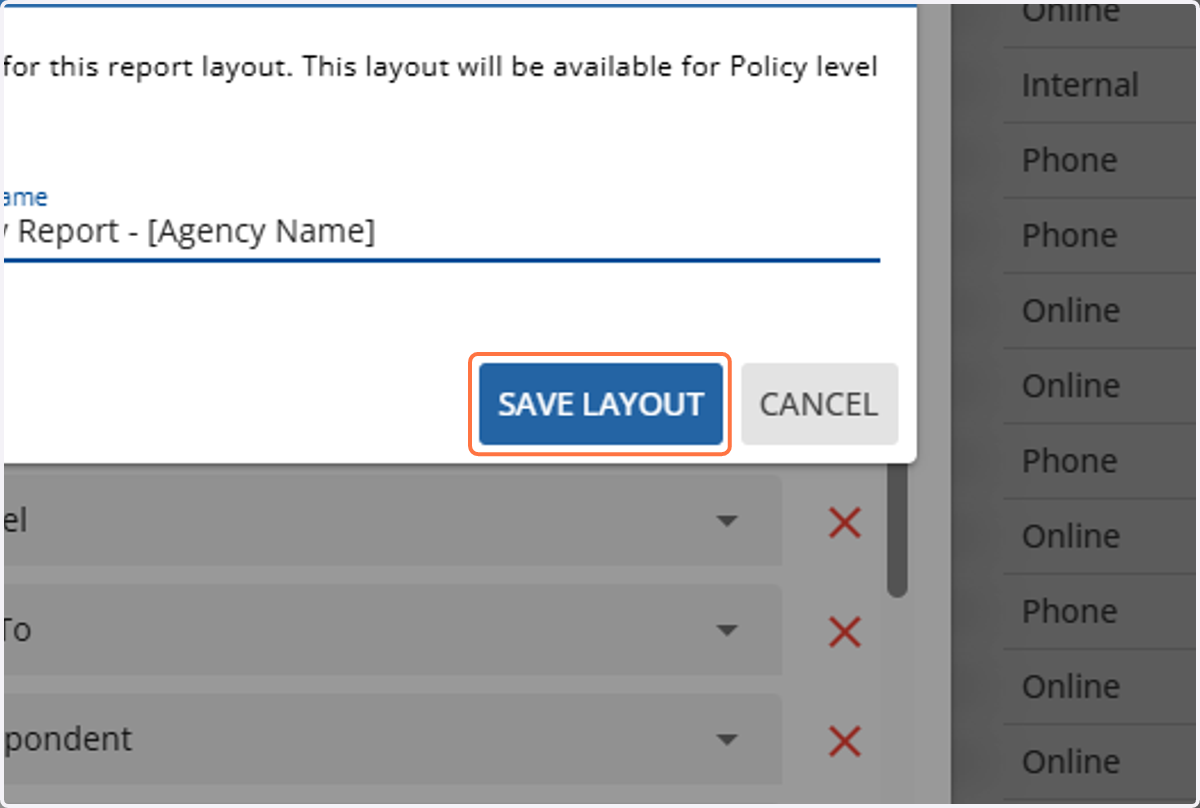 Click on SAVE LAYOUT