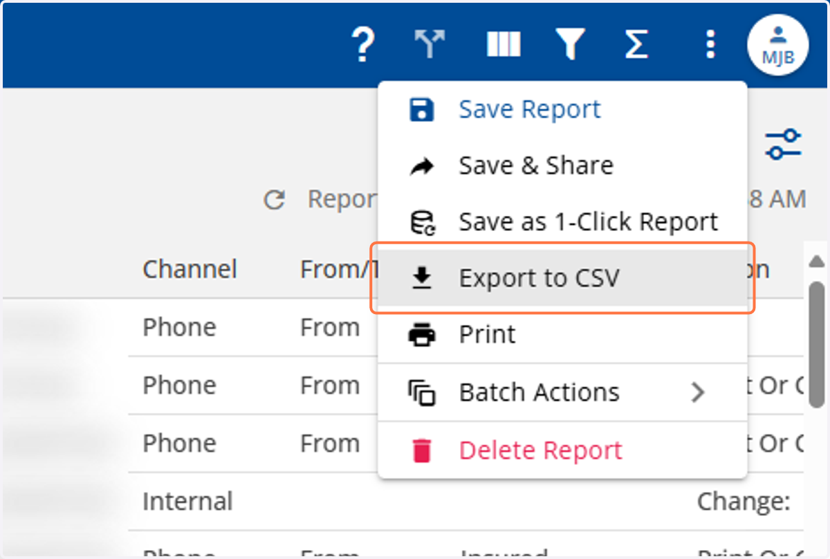 Click on Export to CSV