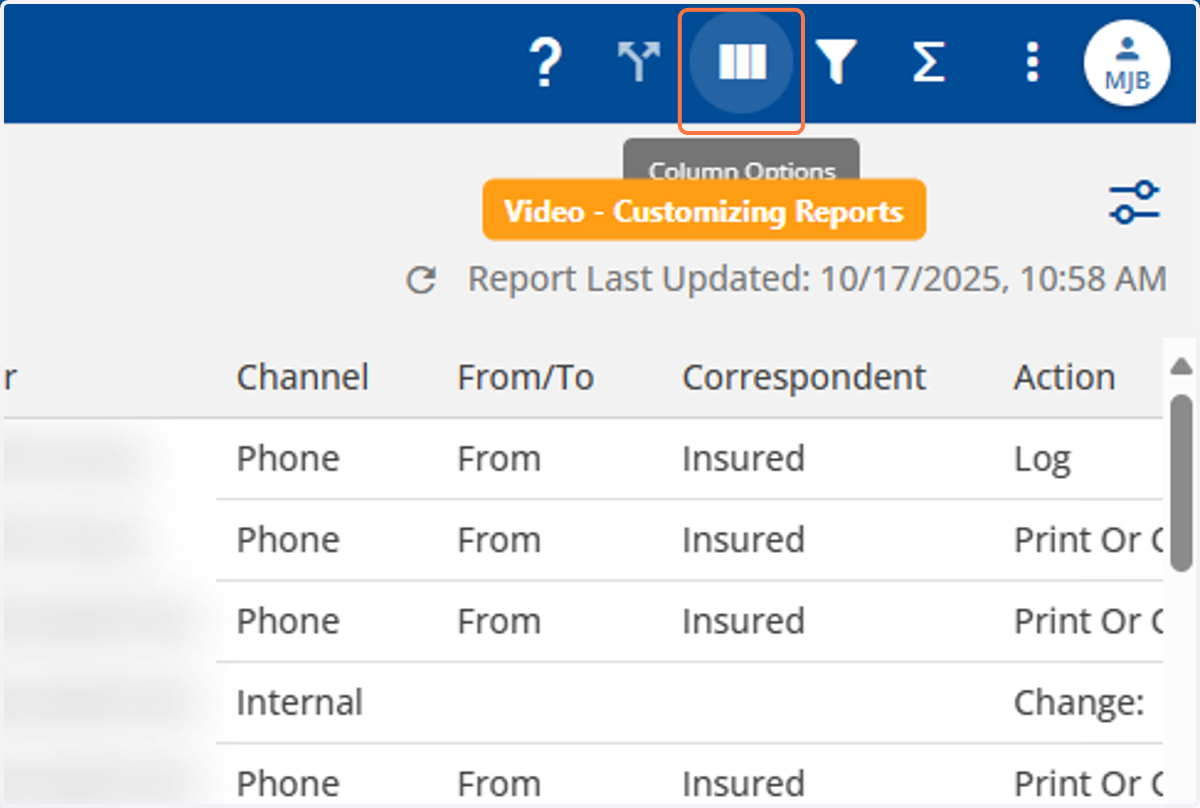 Click on Column Options