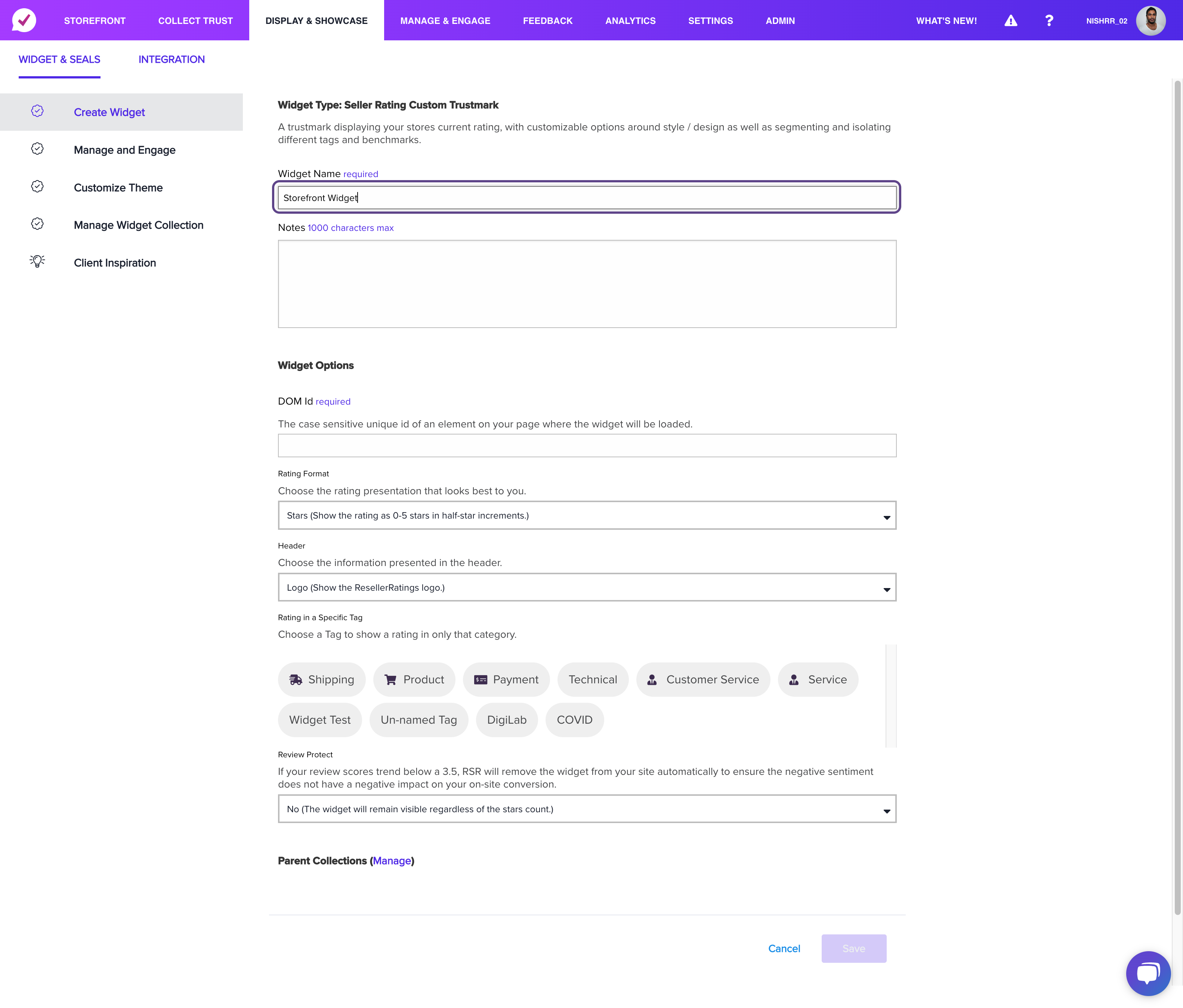 Type "Storefront Widget"