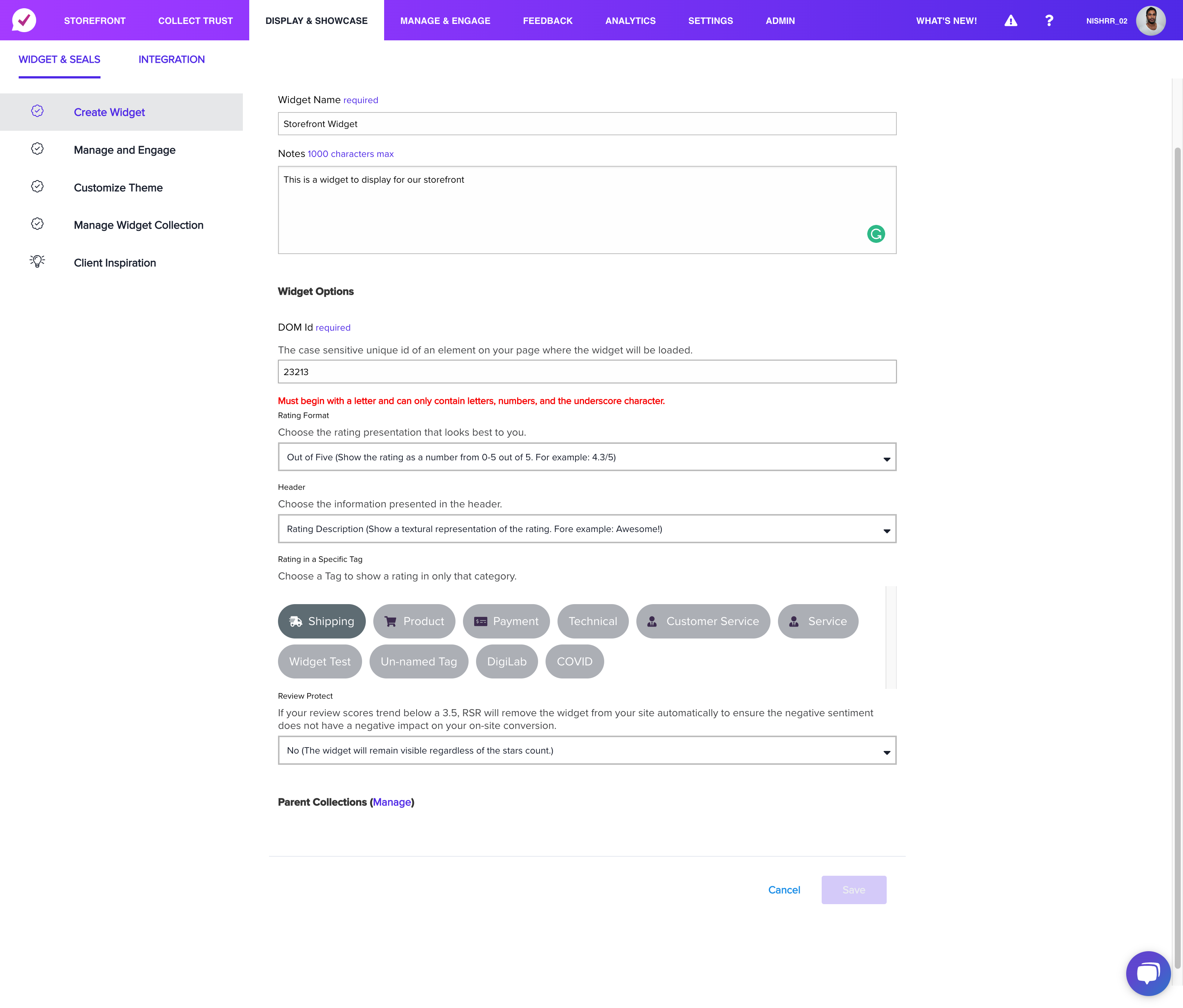 Click on Widget Type: Seller Rating Custom Trustmark…