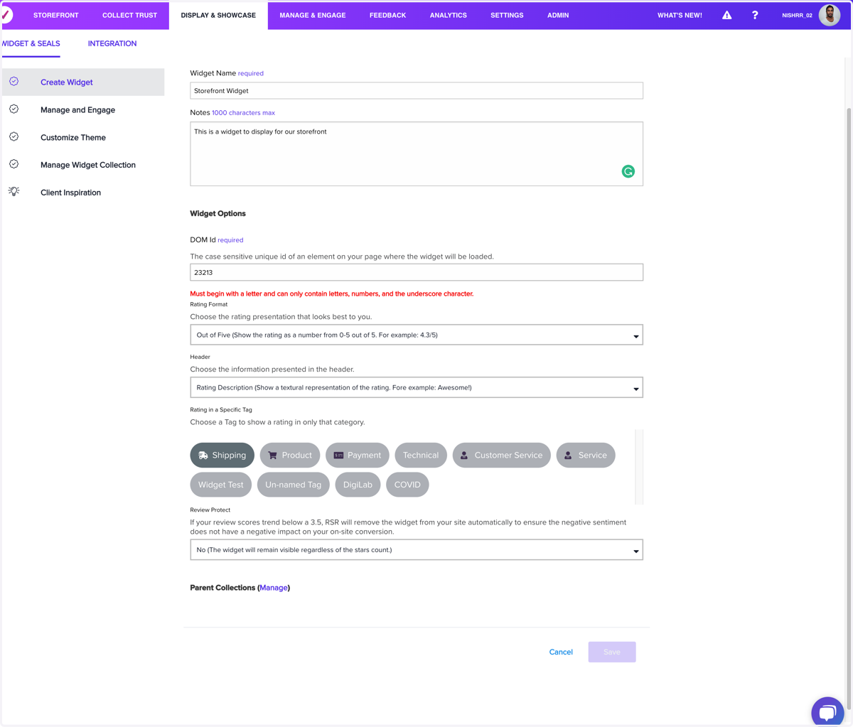 Click on Widget Type: Seller Rating Custom Trustmark…