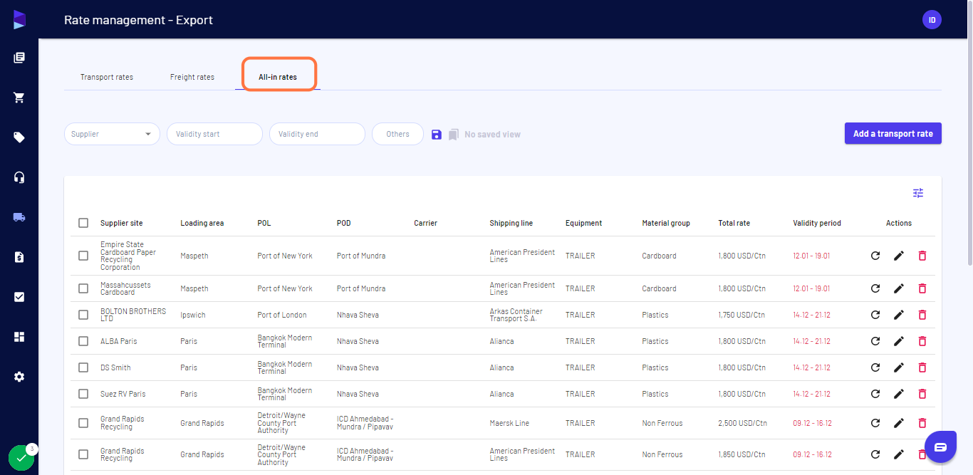 You can view the rates in "All-in rates" tab