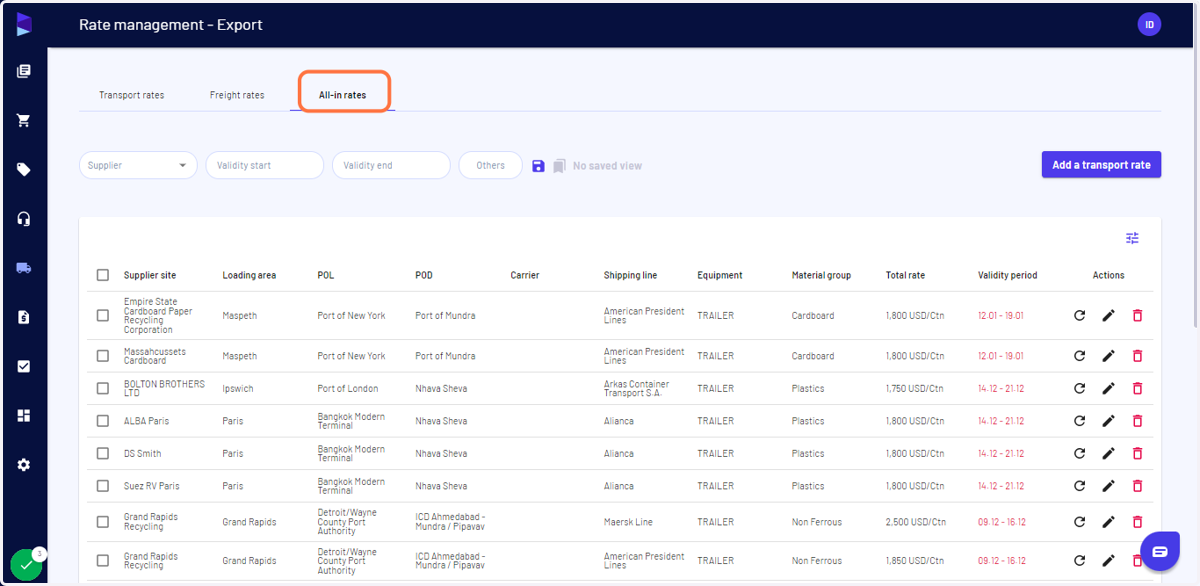 You can view the rates in "All-in rates" tab
